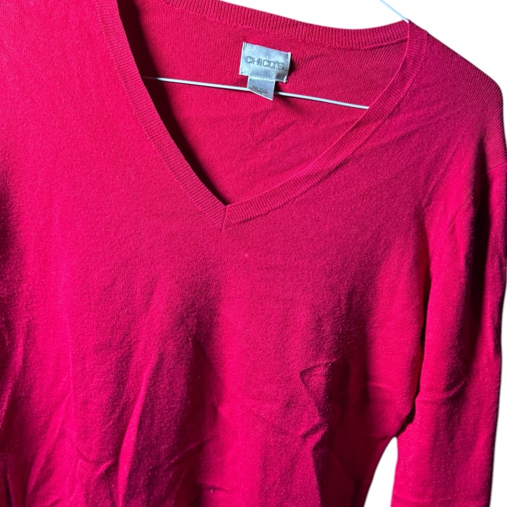 Chico's V-Neck Sweater in Vibrant red